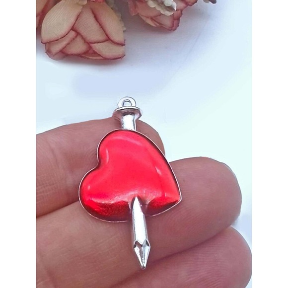 Piercing Wounded Heart Necklace Handmade Red Oil Drop Jewelry - Picture 5 of 6